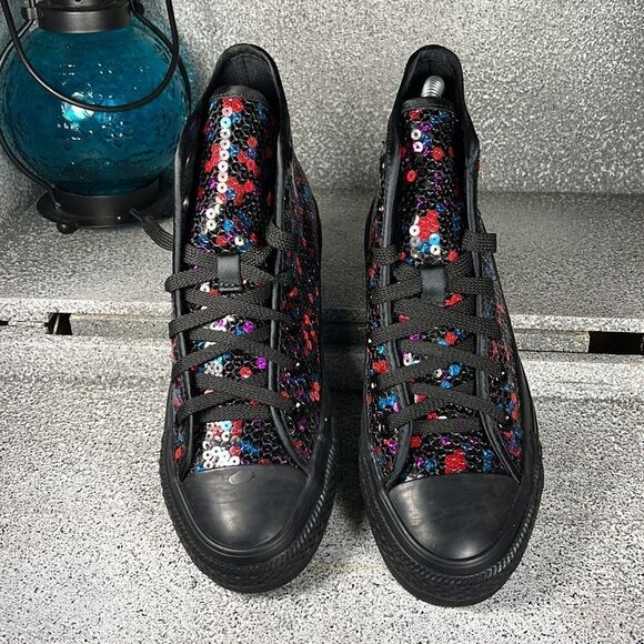 Converse CTAS HI Top Sequins BLACK/BLUE/CHERRY RED Sneakers Shoes Size 5 3.5 - Picture 6 of 10
